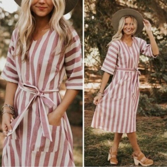 Roolee Gray and White Striped Midi Dress - Picture 4 of 8